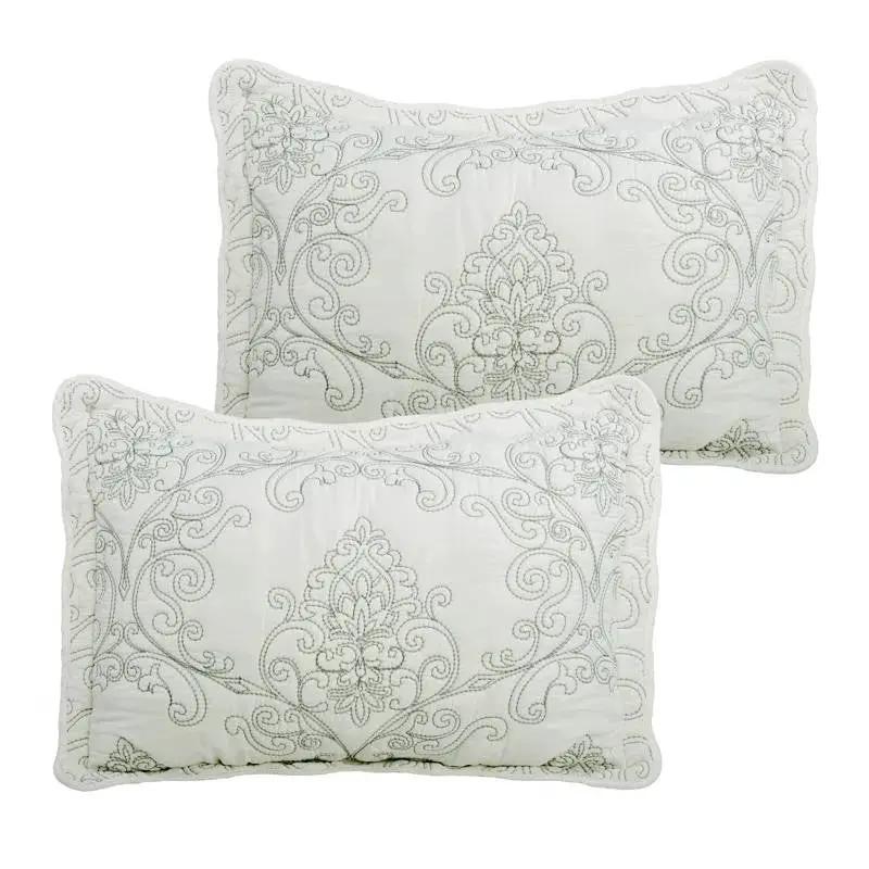 King size Antique White Damask Embroidered 4 Piece Oversized Bedspread Set by HomePacific