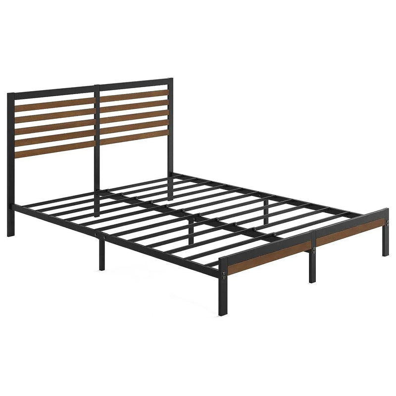 Queen Metal Platform Bed Frame with Bamboo Wood Slat Headboard and Footboard by HomePacific
