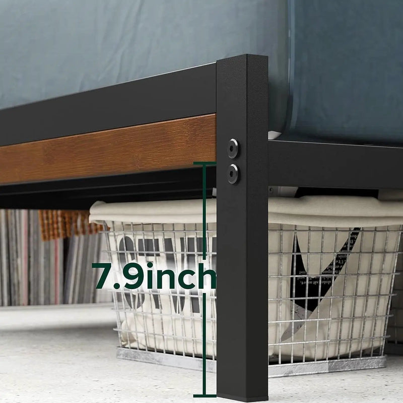 Twin Metal Platform Bed Frame with Bamboo Wood Slatted Headboard and Footboard by HomePacific