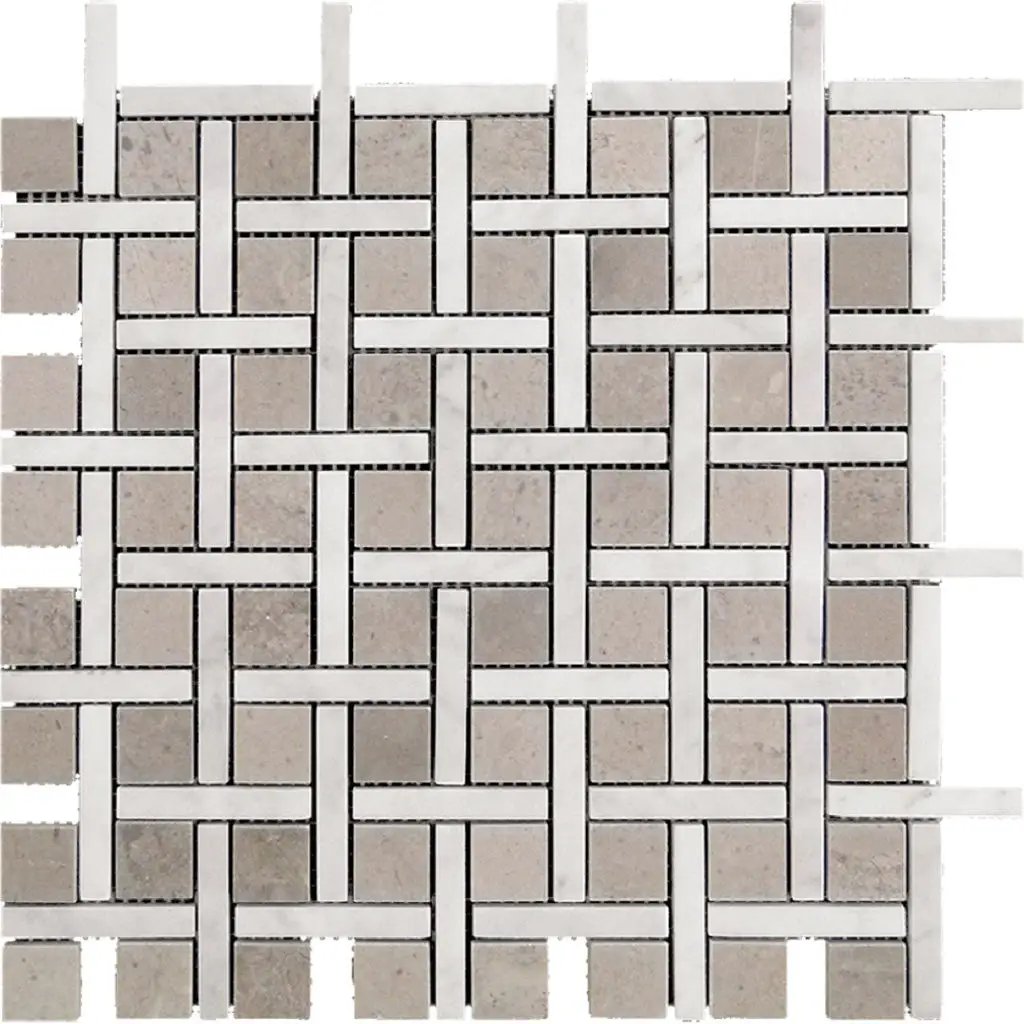 Bianco Carrara Eastern Beige 12x12 Polished Basketweave Marble Mosaic Tile (5 pack, 5 sq ft/case) by Apollo Tile