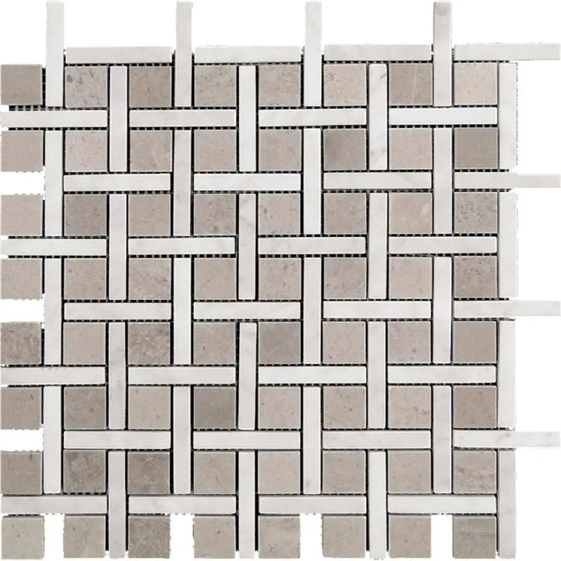 Bianco Carrara Eastern Beige 12x12 Polished Basketweave Marble Mosaic Tile (5 pack, 5 sq ft/case) by Apollo Tile