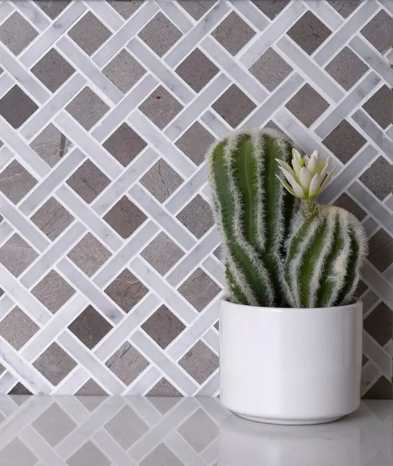Bianco Carrara Eastern Beige 12x12 Polished Basketweave Marble Mosaic Tile (5 pack, 5 sq ft/case) by Apollo Tile