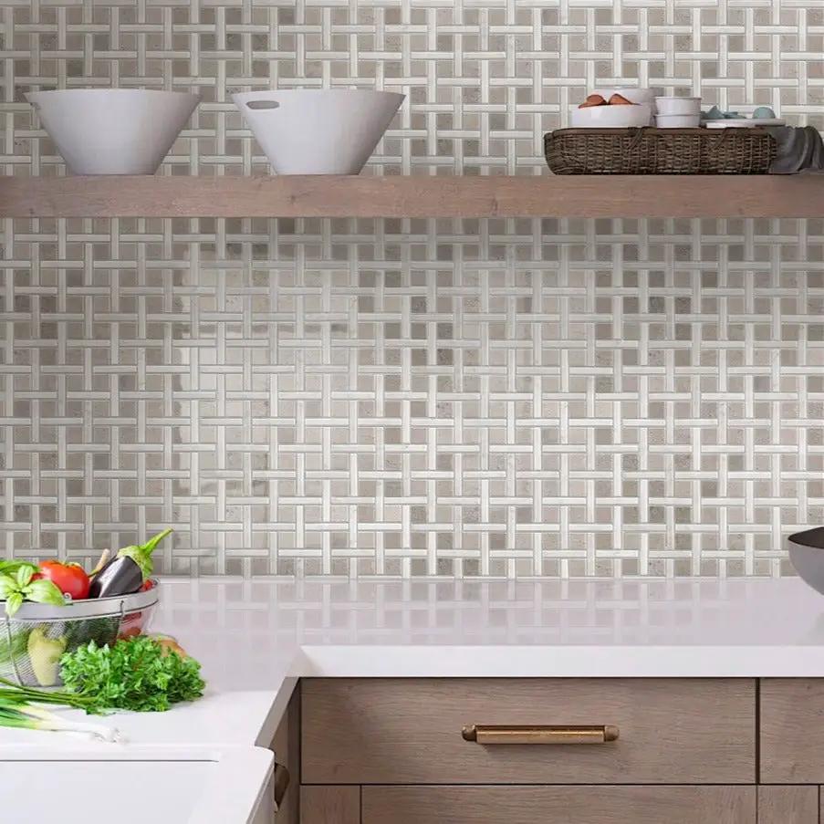 Bianco Carrara Eastern Beige 12x12 Polished Basketweave Marble Mosaic Tile (5 pack, 5 sq ft/case) by Apollo Tile