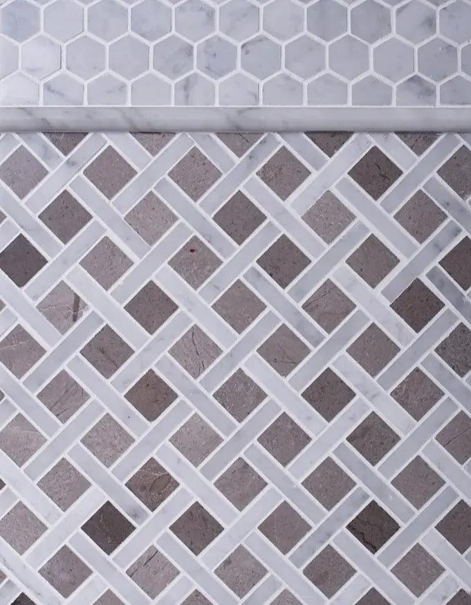 Bianco Carrara Eastern Beige 12x12 Polished Basketweave Marble Mosaic Tile (5 pack, 5 sq ft/case) by Apollo Tile