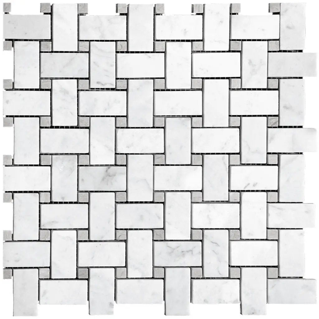 Bianco Carrara, Eastern Beige 12x12 Polished Basketweave Marble Mosaic Tile (5 pack, 5 sq ft/case) by Apollo Tile