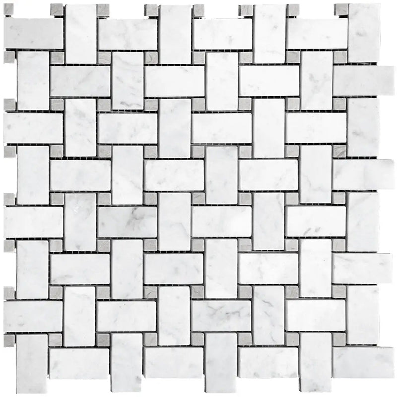Bianco Carrara, Eastern Beige 12x12 Polished Basketweave Marble Mosaic Tile (5 pack, 5 sq ft/case) by Apollo Tile
