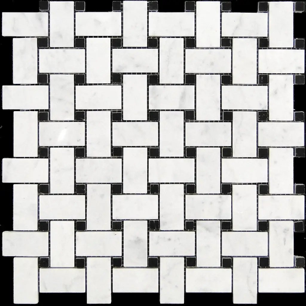 Bianco Carrara, Eastern Black 12x12 Polished Basketweave Marble Mosaic Tile (5 pack, 5 sq ft/case) by Apollo Tile