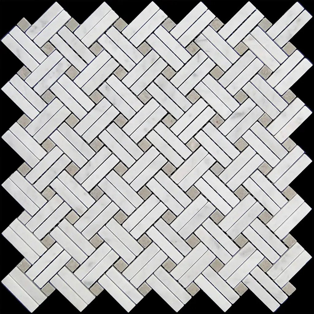 Bianco Carrara, Eastern Beige 11x11 Polished Basketweave Marble Mosaic Tile (5 pack, 4.47 sq ft/case) by Apollo Tile