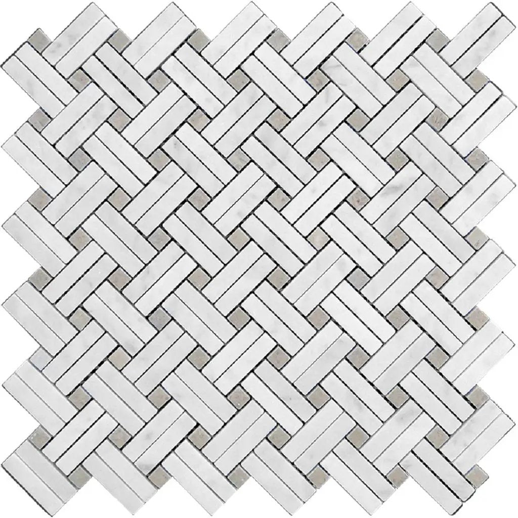 Bianco Carrara, Eastern Beige 11x11 Polished Basketweave Marble Mosaic Tile (5 pack, 4.47 sq ft/case) by Apollo Tile
