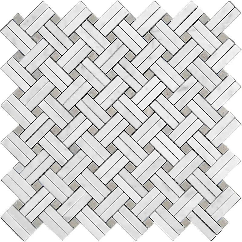 Bianco Carrara, Eastern Beige 11x11 Polished Basketweave Marble Mosaic Tile (5 pack, 4.47 sq ft/case) by Apollo Tile