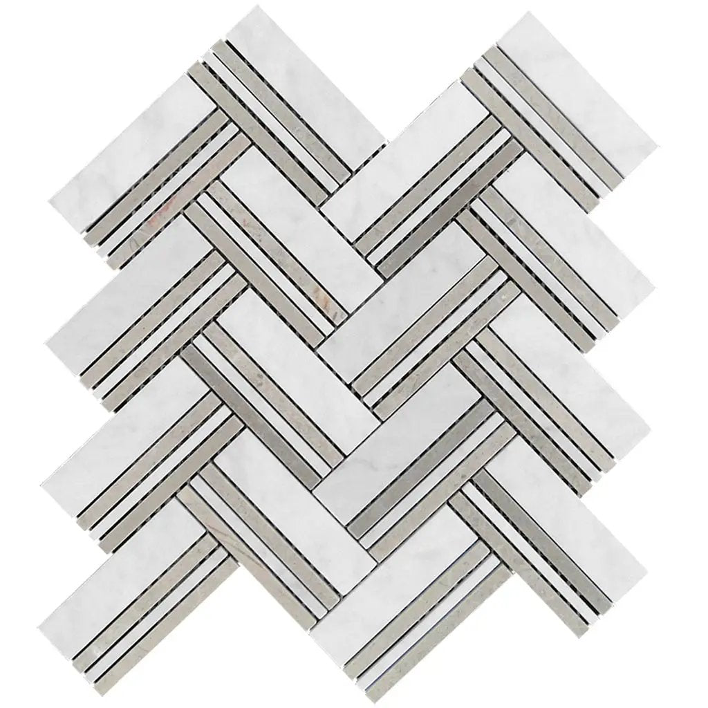 Bianco Carrara Eastern Beige 11x12 Polished Herringbone Marble Mosaic Tile (5 pack, 4.71 sq ft/case) by Apollo Tile
