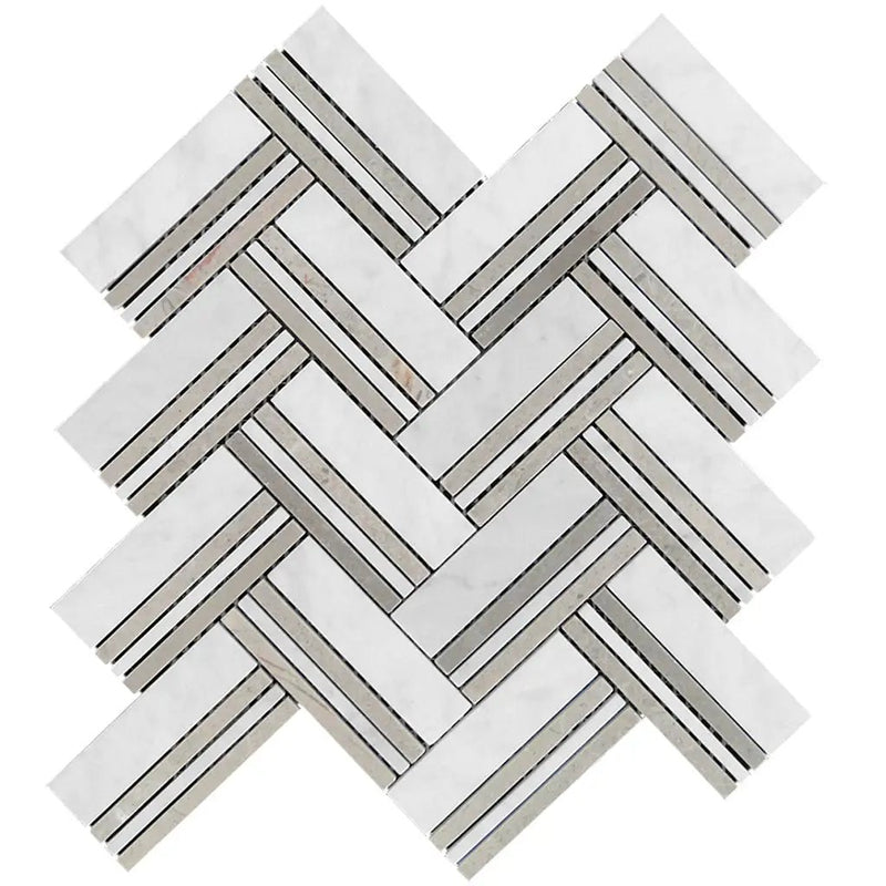 Bianco Carrara Eastern Beige 11x12 Polished Herringbone Marble Mosaic Tile (5 pack, 4.71 sq ft/case) by Apollo Tile