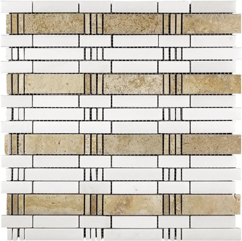Eastern White, Beige Travertine 12x12 Polished Brick Marble Mosaic Tile (5 pack, 5 sq ft/case) by Apollo Tile