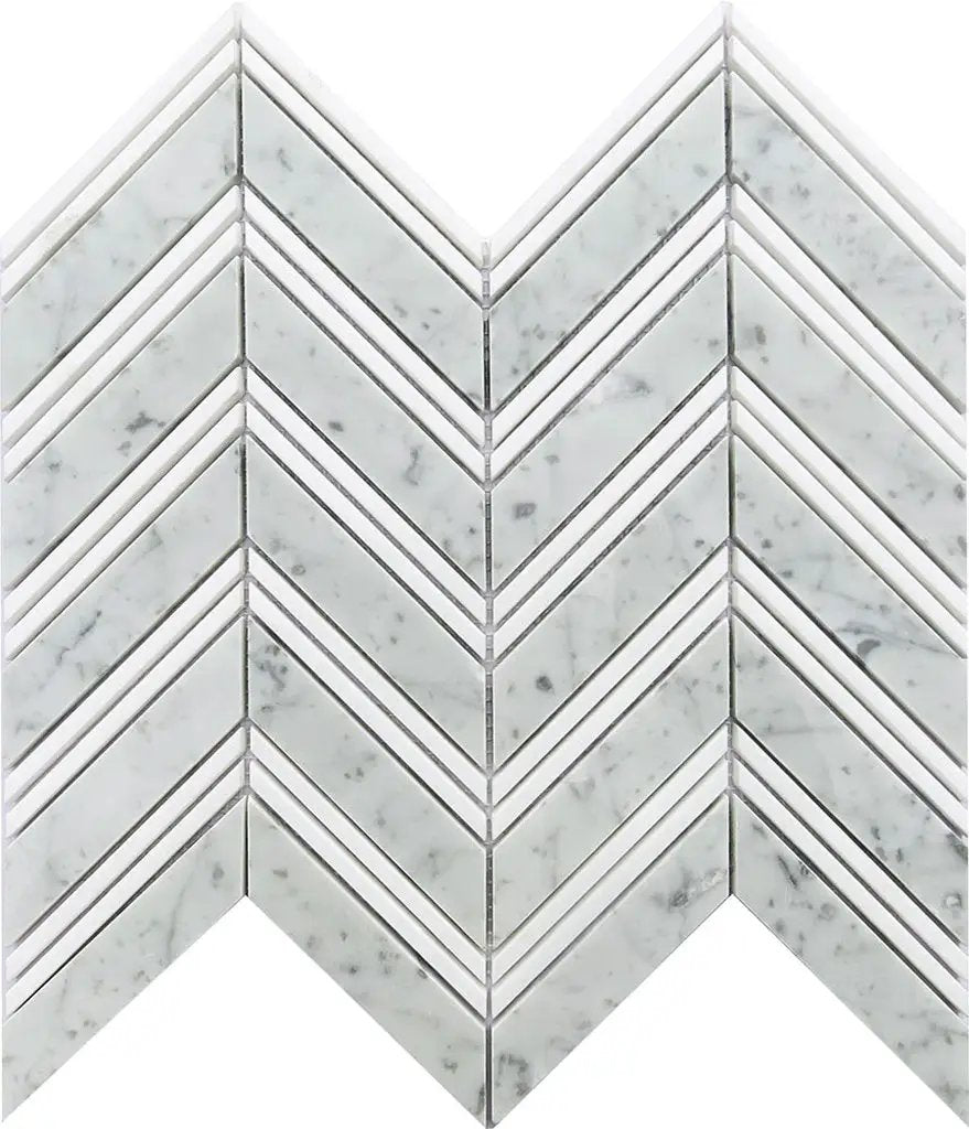 Flint Gray 11x12 Polished Herringbone Bardiglio Nuvolato Bianco Carrara Marble Mosaic Tile (5 pack, 4.51 sq ft/case) by Apollo Tile