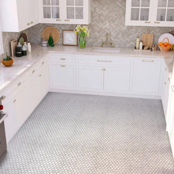 White 11x12 Honed Hexagon Bianco Carrara Marble Mosaic Tile (5 pack, 4.55 sq ft/case)