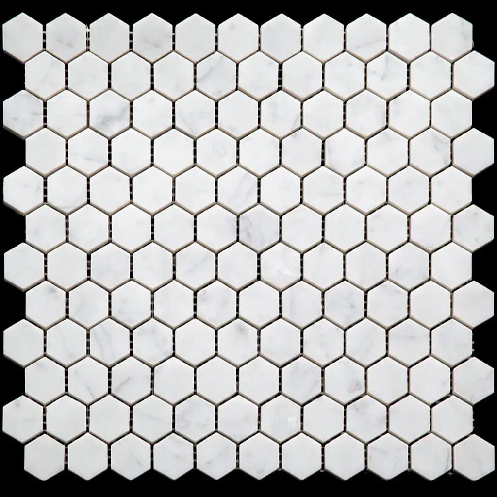 White 11x12 Honed Hexagon Bianco Carrara Marble Mosaic Tile (5 pack, 4.55 sq ft/case) by Apollo Tile
