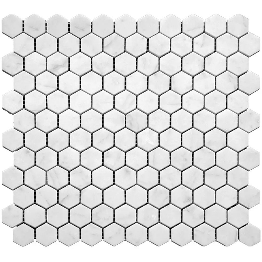 Cotton White 11x12 Polished Hexagon Bianco Carrara Marble Mosaic Tile (5 pack, 4.55 sq ft/case) by Apollo Tile