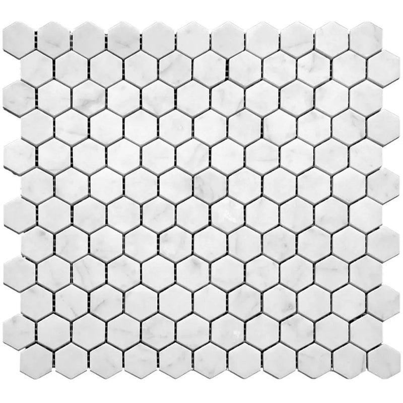 Cotton White 11x12 Polished Hexagon Bianco Carrara Marble Mosaic Tile (5 pack, 4.55 sq ft/case) by Apollo Tile