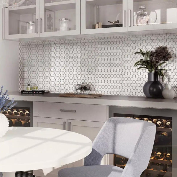 Cotton White 11x12 Polished Hexagon Bianco Carrara Marble Mosaic Tile (5 pack, 4.55 sq ft/case)