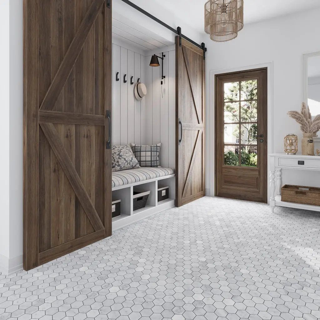 Powder White 12x12 Honed Hexagon Bianco Carrara Marble Mosaic Tile (5 pack, 4.83 sq ft/case) by Apollo Tile