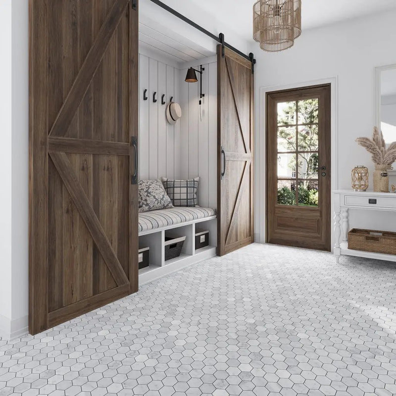 Powder White 12x12 Honed Hexagon Bianco Carrara Marble Mosaic Tile (5 pack, 4.83 sq ft/case) by Apollo Tile