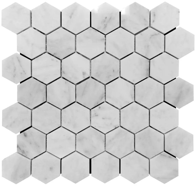Cotton White 12x12 Polished Hexagon Bianco Carrara Marble Mosaic Tile (5 pack, 4.83 sq ft/case) by Apollo Tile