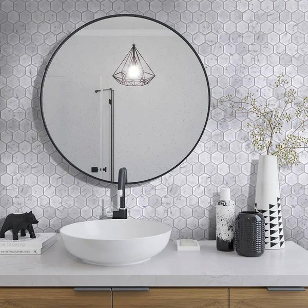 Cotton White 12x12 Polished Hexagon Bianco Carrara Marble Mosaic Tile (5 pack, 4.83 sq ft/case)