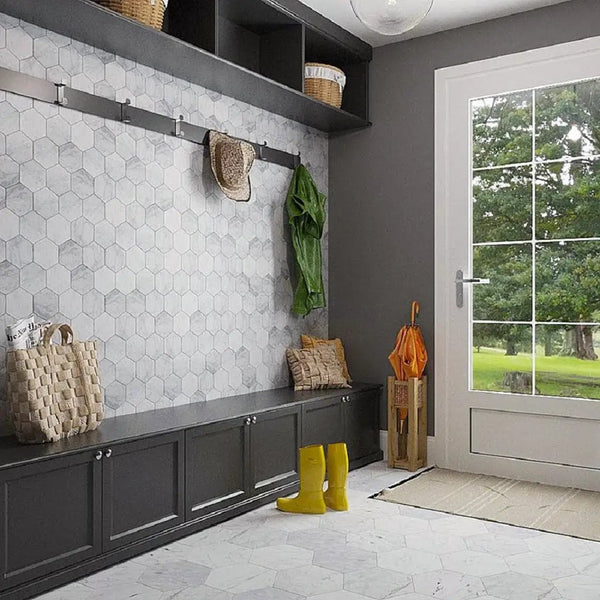White 10x10 Honed Hexagon Bianco Carrara Marble Tile (5 pack, 2.95 sq ft/case)