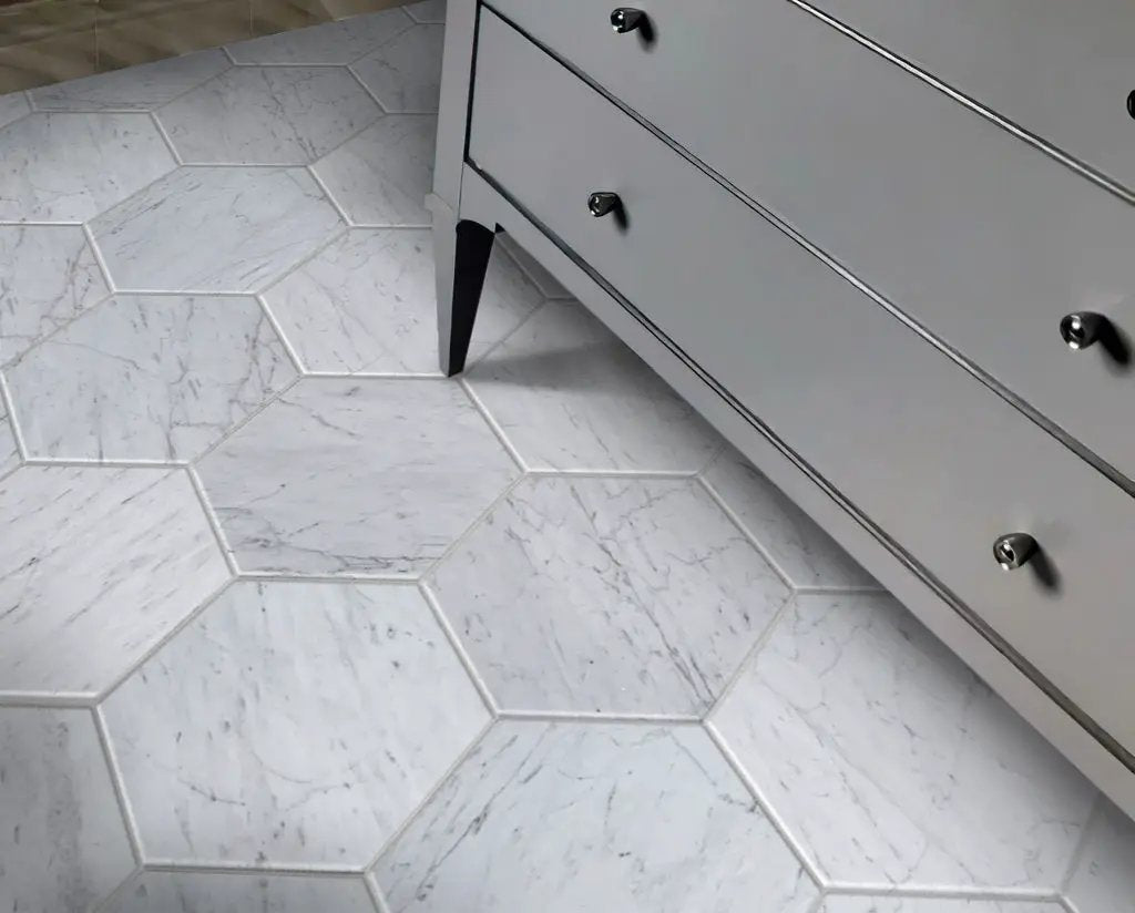 White 10x10 Honed Hexagon Bianco Carrara Marble Tile (5 pack, 2.95 sq ft/case) by Apollo Tile