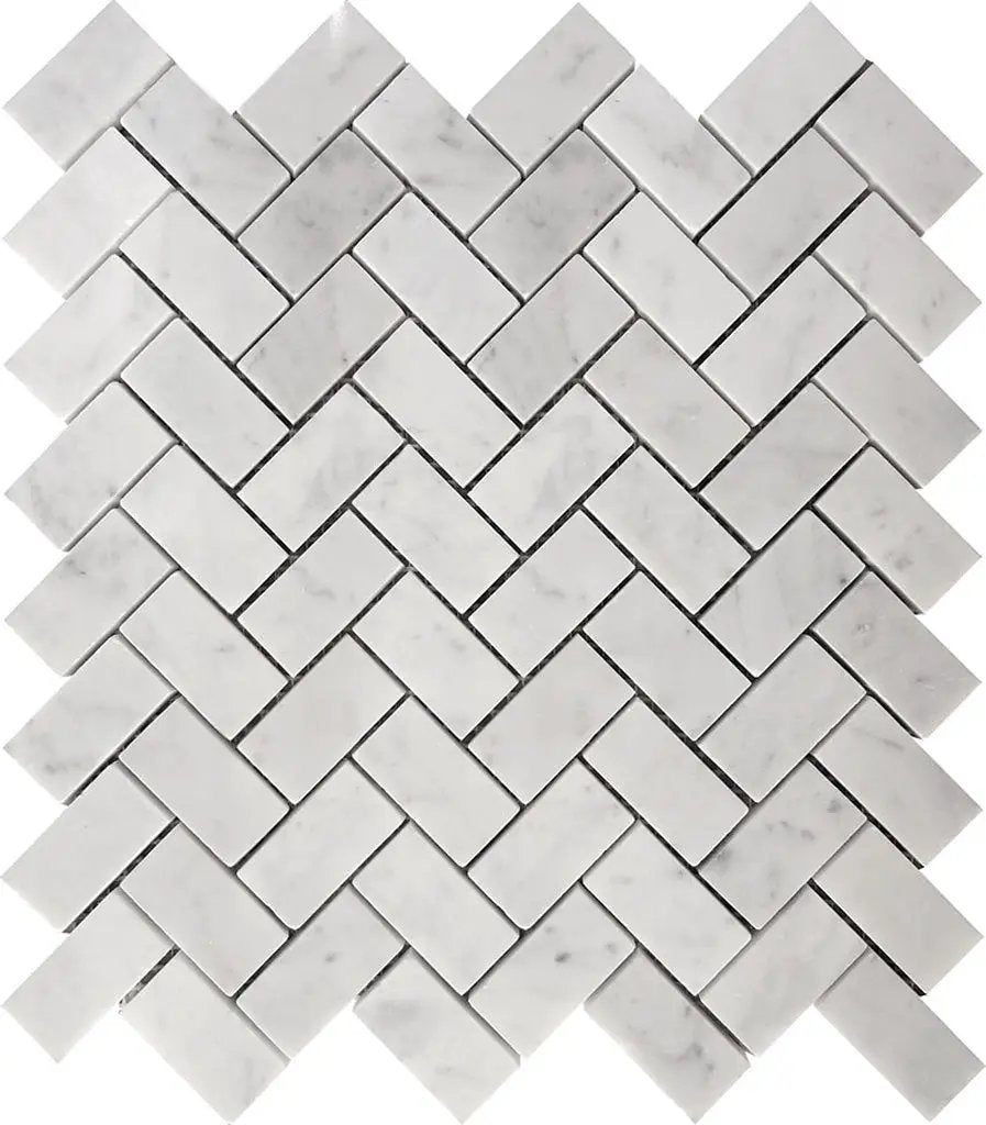 White 12x12 Polished Herringbone Bianco Carrara Marble Mosaic Tile (5 pack, 4.83 sq ft/case) by Apollo Tile