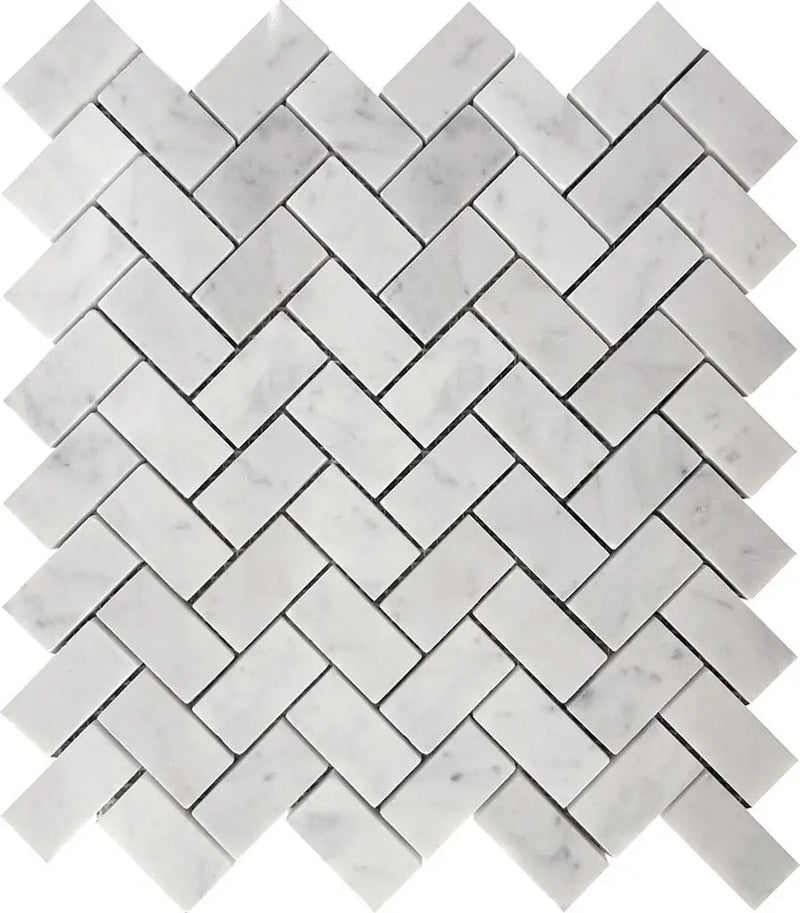 White 12x12 Polished Herringbone Bianco Carrara Marble Mosaic Tile (5 pack, 4.83 sq ft/case) by Apollo Tile