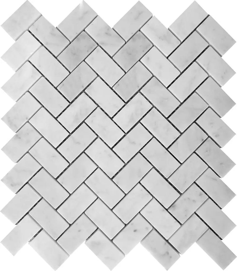 White 12x12 Polished Herringbone Bianco Carrara Marble Mosaic Tile (5 pack, 4.83 sq ft/case) by Apollo Tile