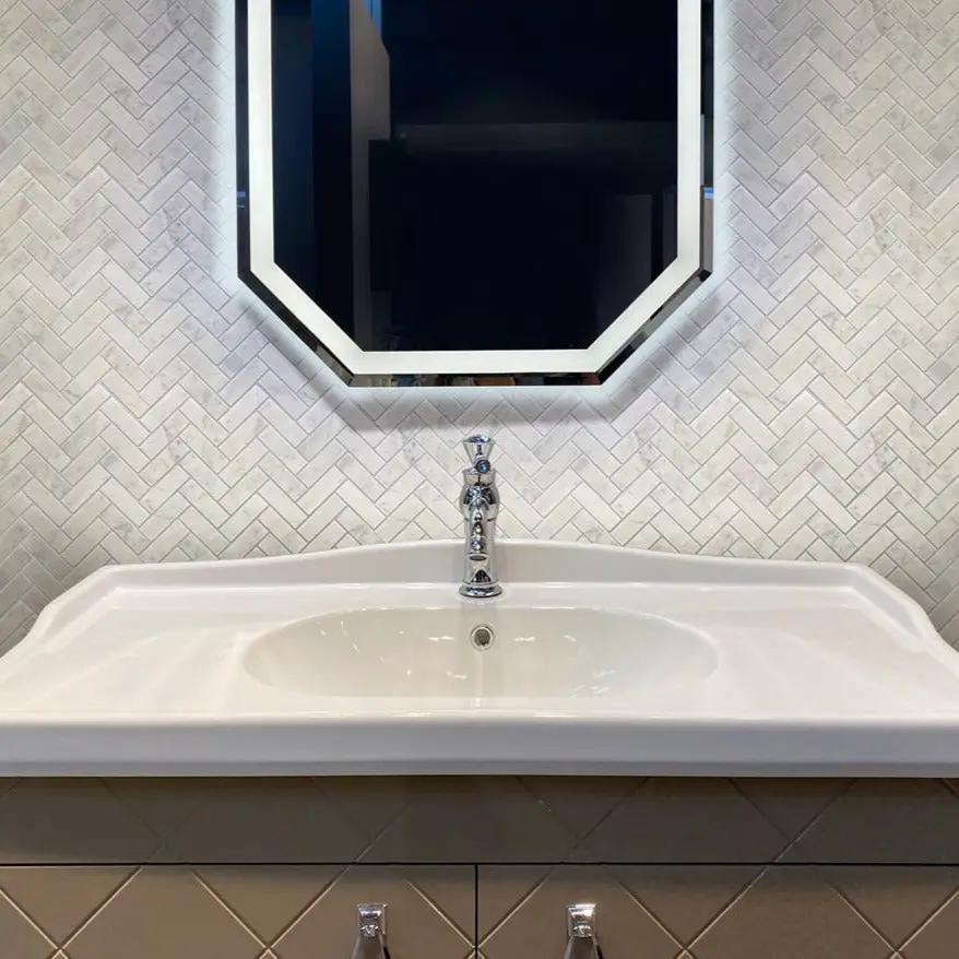 White 12x12 Honed Herringbone Bianco Carrara Marble Mosaic Tile (5 pack, 5.29 sq ft/case) by Apollo Tile