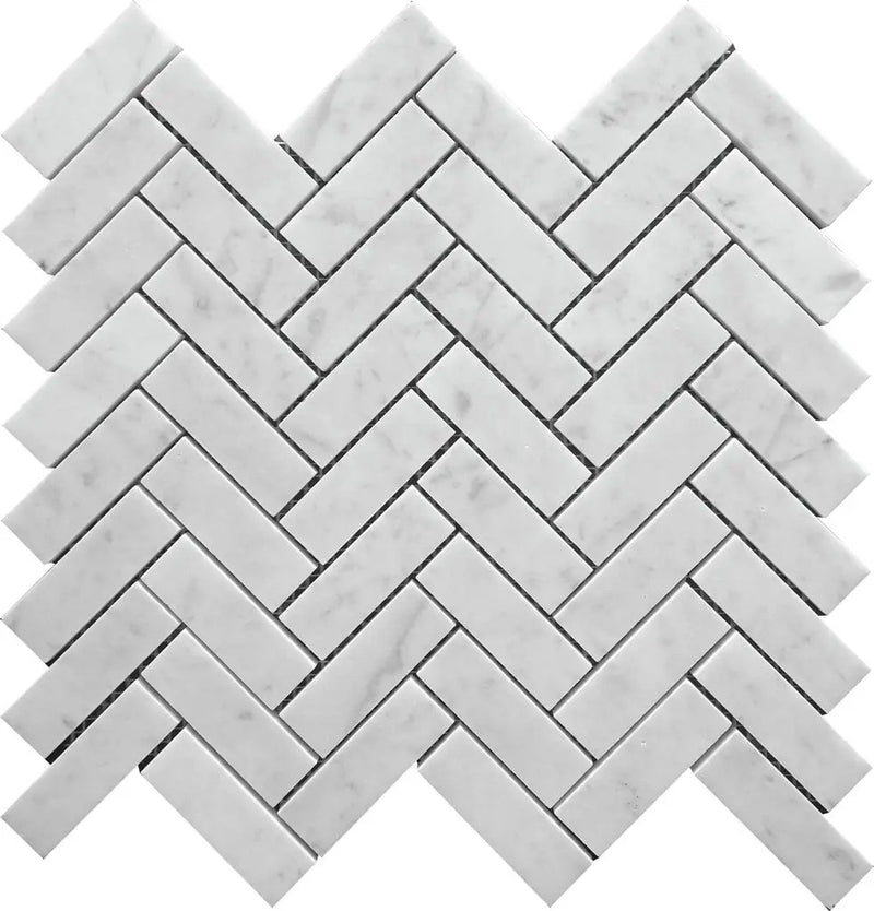 White 12x12 Polished Herringbone Bianco Carrara Marble Mosaic Tile (5 pack, 5.29 sq ft/case) by Apollo Tile