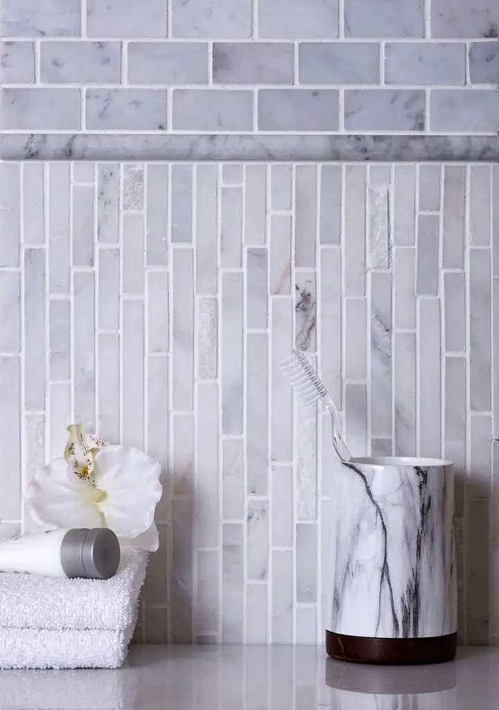 Eastern White 12x12 Polished Split Face Brick Marble Mosaic Tile (5 pack, 4.83 sq ft/case) by Apollo Tile