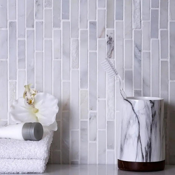 Eastern White 12x12 Polished Split Face Brick Marble Mosaic Tile (5 pack, 4.83 sq ft/case)
