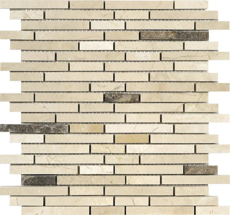 Beige 12x12 Polished Split Face Brick Crema Marfil, Emperador Dark Marble Mosaic Tile (5 pack, 4.83 sq ft/case) by Apollo Tile