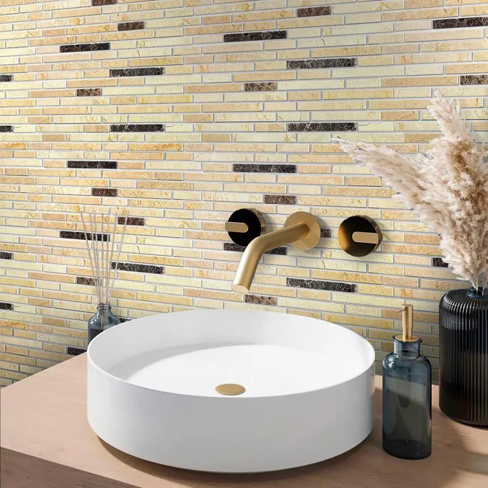 Beige 12x12 Polished Split Face Brick Crema Marfil, Emperador Dark Marble Mosaic Tile (5 pack, 4.83 sq ft/case) by Apollo Tile