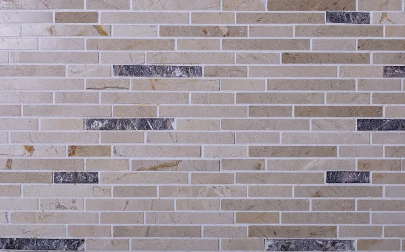 Beige 12x12 Polished Split Face Brick Crema Marfil, Emperador Dark Marble Mosaic Tile (5 pack, 4.83 sq ft/case) by Apollo Tile
