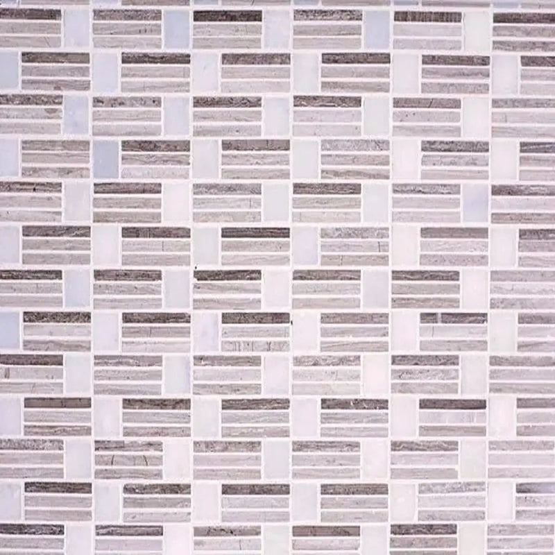 Eastern White, Wooden Grey 12x12 Polished Brick Marble Mosaic Tile (5 pack, 5 sq ft/case) by Apollo Tile