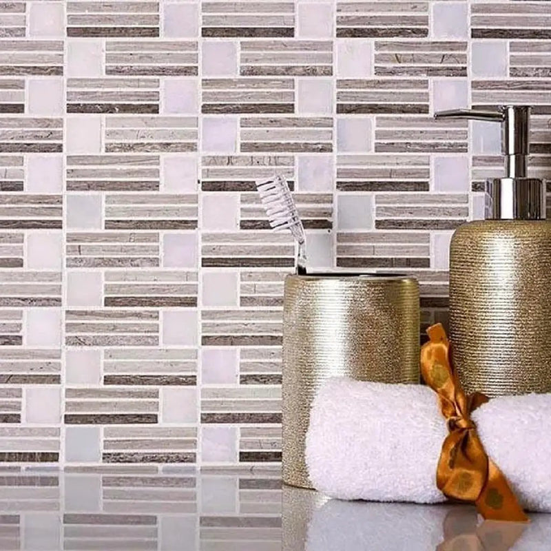 Eastern White, Wooden Grey 12x12 Polished Brick Marble Mosaic Tile (5 pack, 5 sq ft/case) by Apollo Tile