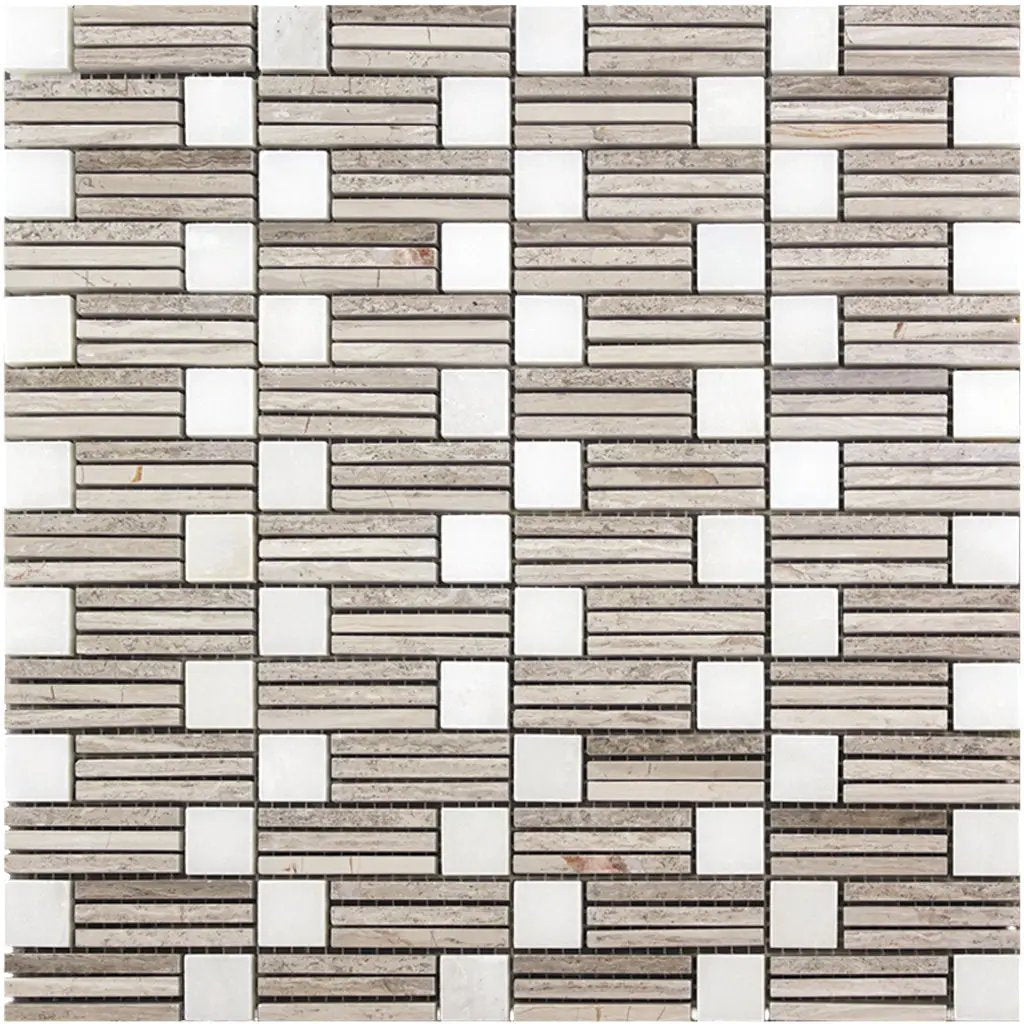 Eastern White, Wooden Grey 12x12 Polished Brick Marble Mosaic Tile (5 pack, 5 sq ft/case) by Apollo Tile