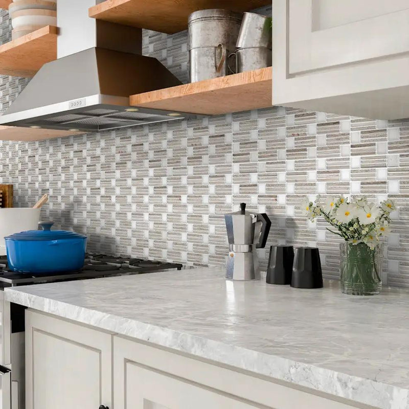 Eastern White, Wooden Grey 12x12 Polished Brick Marble Mosaic Tile (5 pack, 5 sq ft/case) by Apollo Tile