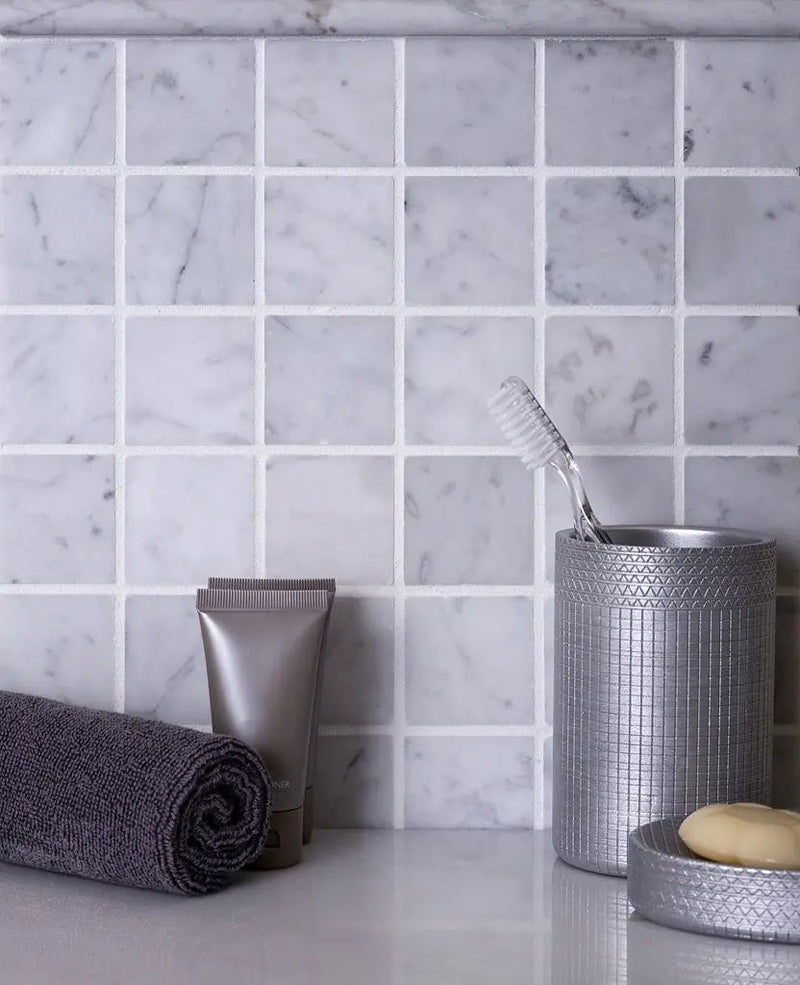 White 12x12 Honed Square Bianco Carrara Marble Mosaic Tile (5 pack, 5 sq ft/case) by Apollo Tile