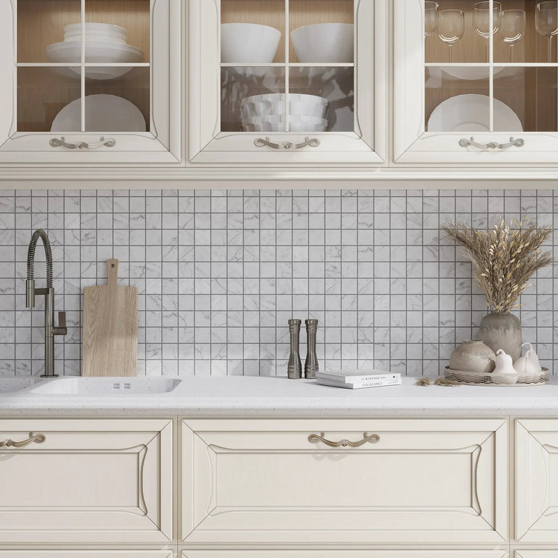 White 12x12 Honed Square Bianco Carrara Marble Mosaic Tile (5 pack, 5 sq ft/case) by Apollo Tile