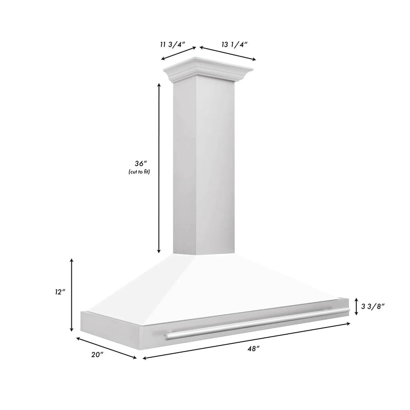 ZLINE 48" Stainless Hood, White Matte, Stainless Handle KB4STX-WM-48 by Farmhouse Kitchen and Bath