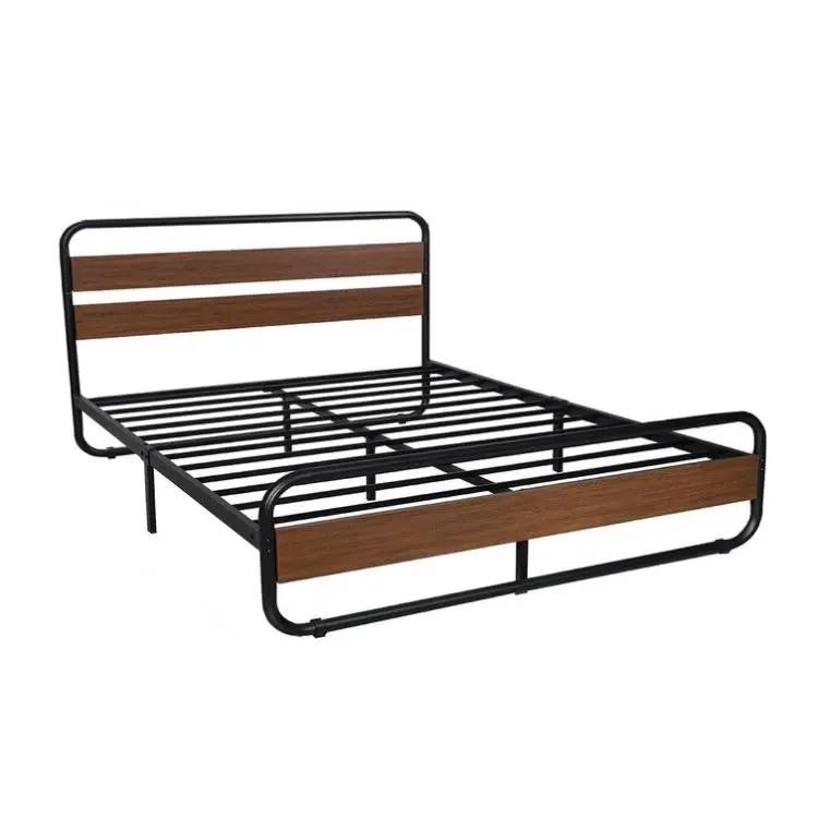 King size Heavy Duty Industrial Modern Metal Wood Platform Bed Frame with Headboard by HomePacific