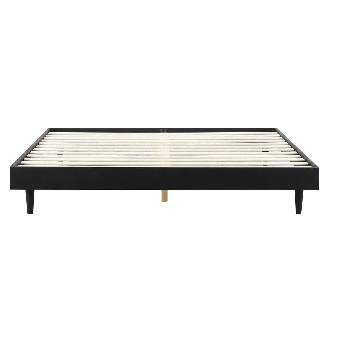 King size Mid-Century Modern Platform Bed Frame in Black Wood Finish by HomePacific