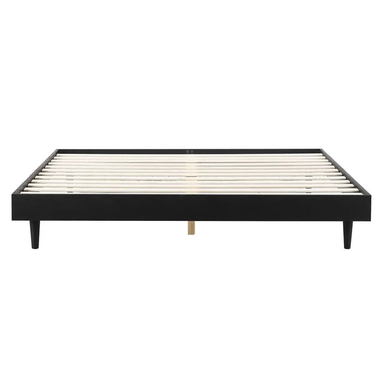 King size Mid-Century Modern Platform Bed Frame in Black Wood Finish by HomePacific