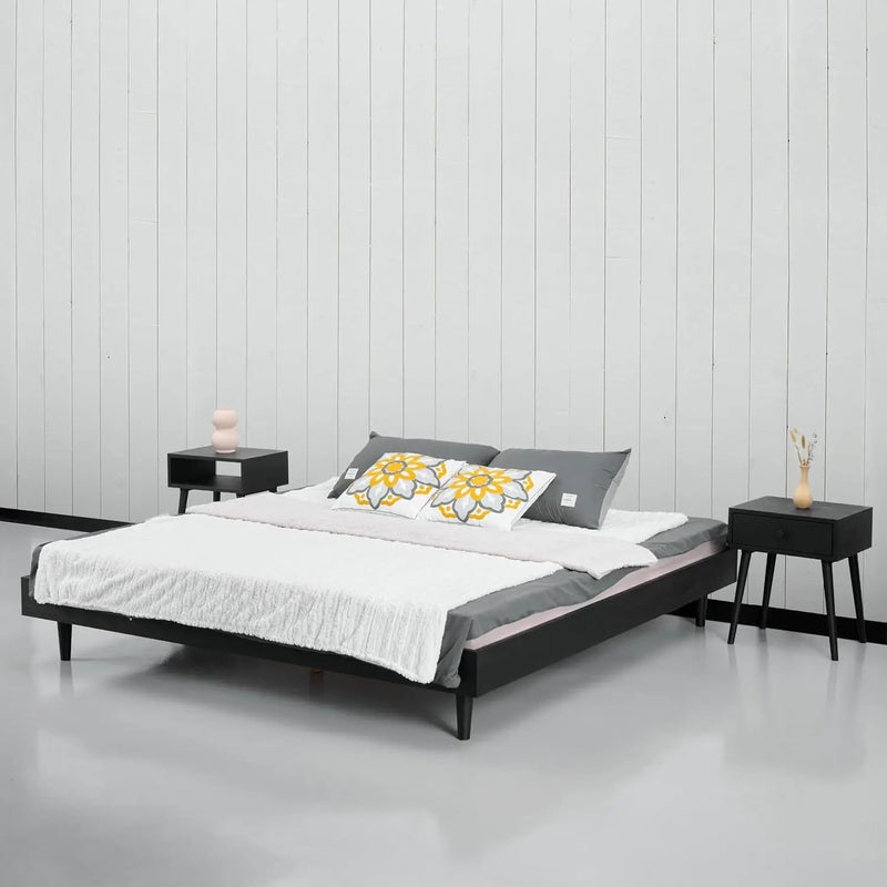 King size Mid-Century Modern Platform Bed Frame in Black Wood Finish by HomePacific